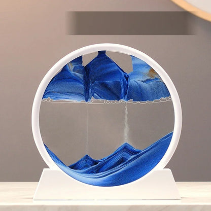 Sandscape Moving Sand Art Picture Round Glass Deep Sea Quicksand Craft Home Decor Gift 3D Liquid Hourglass Flowing Sand Painting