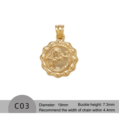 RHYOSNG Vintage Jewelery Stainless Steel 18K PVD Plated Golden Charm Round Portrait Key Moon Only Pendant For Women DIY Necklace