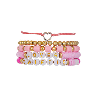 New In Simple Colorful Polymer Clay Smiling Face Love Pearl Bracelet Set Emotional Bracelet for women scene vintage jewelery