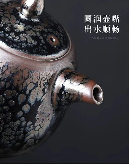 Jianzhan 340ml Tenmokus Teapot Chinese Ancient Style Craft Ceramic Tea Pot Natural oilspot Glaze intangible cultural heritage