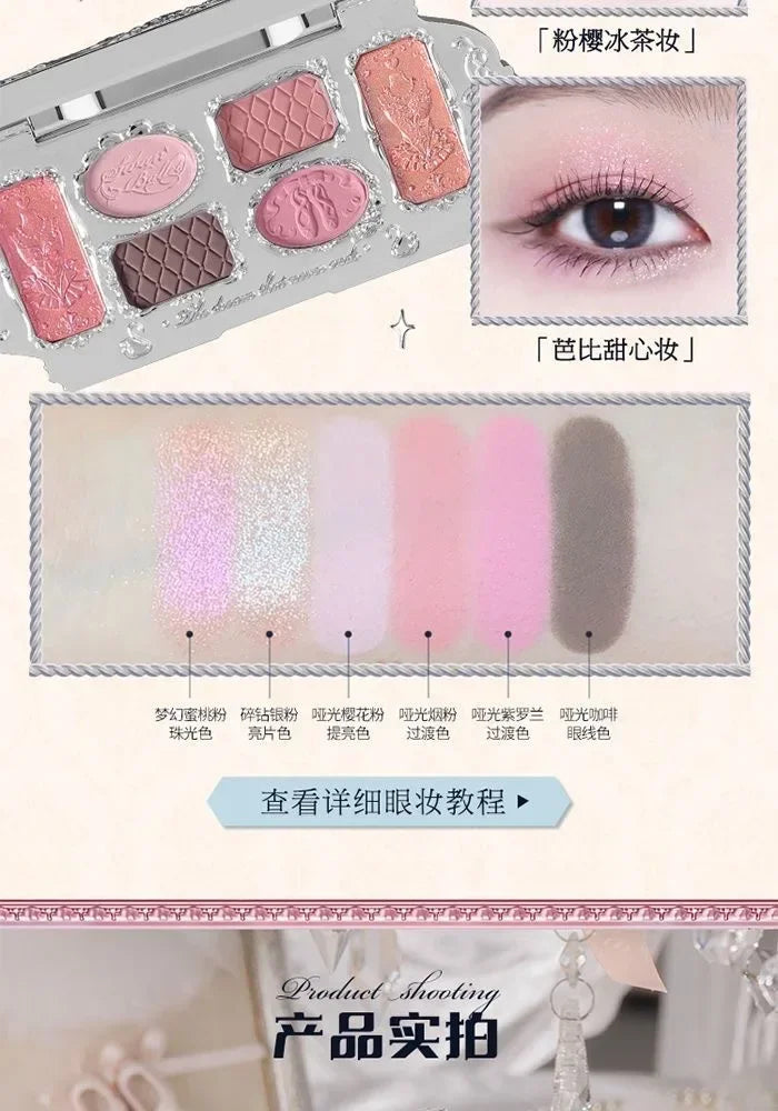 Flower Knows Swan Ballet Eyeshadow 6 Color Palette Matte Shimmer Glitter Mixed Long Lasting Eye Shadow Makeup Flowers Know