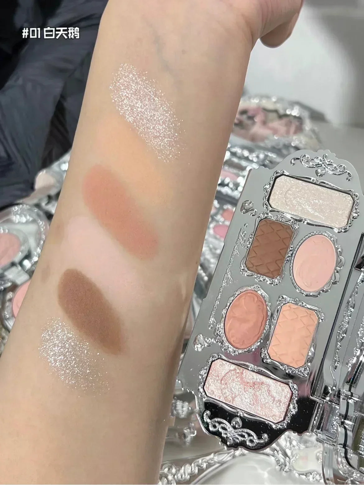 Flower Knows Swan Ballet Eyeshadow 6 Color Palette Matte Shimmer Glitter Mixed Long Lasting Eye Shadow Makeup Flowers Know