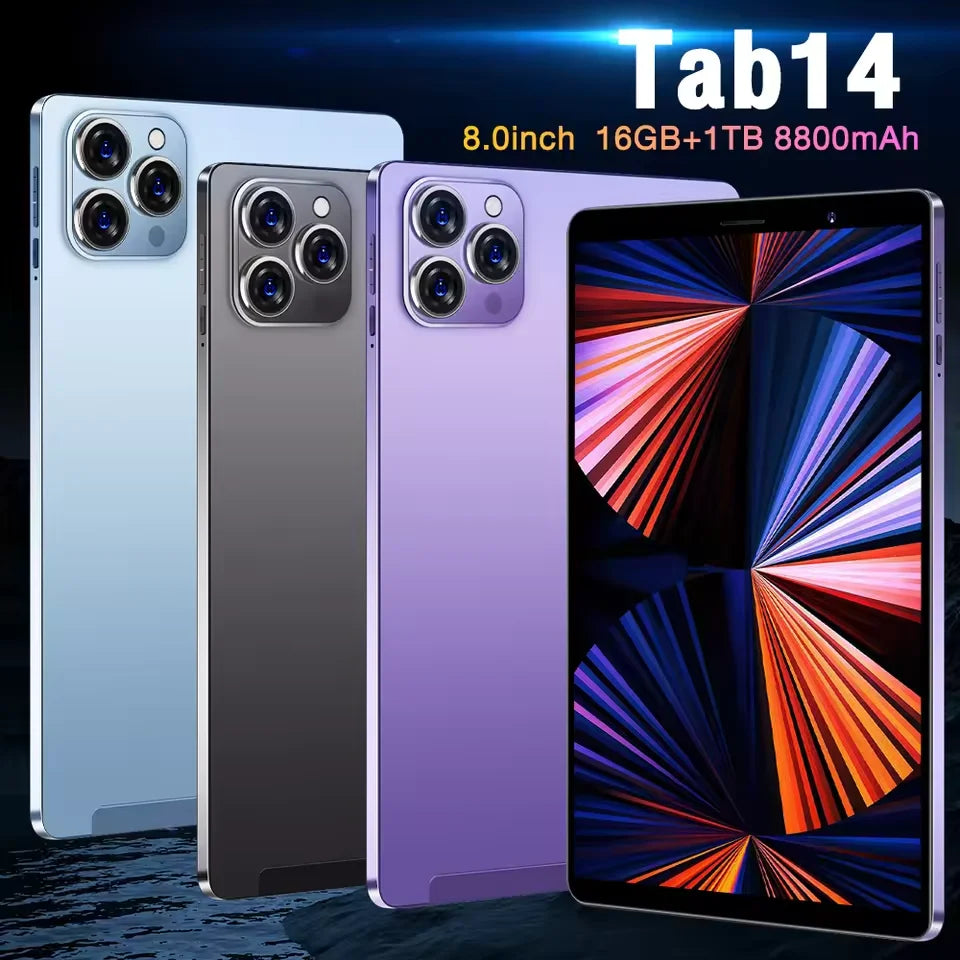 2025 New Tab 14 Tablet Android 12 8 Inch HD 16GB+1TB 8800mAh 5G Dual SIM Bluetooth WiFi GPS Google Play Tables PC Mi Tab