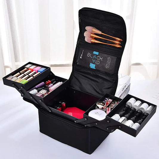 Large Makeup Carrying Train Case For Women Manicurist Toolbox 4 Tier Storage Box Travel Makeup Case Professional Nail Organizer