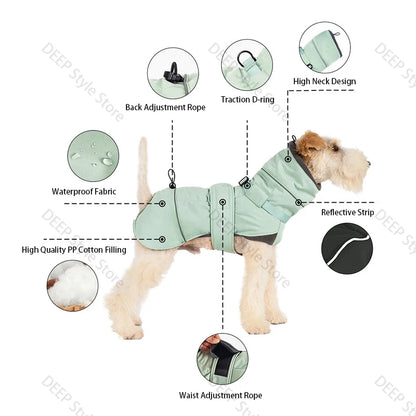 2025 New Pet Keeping Warm Clothes for Autumn Winter High Necked Dog Stormcoat With Reflective Tape Waterproof Dog Down Jacket