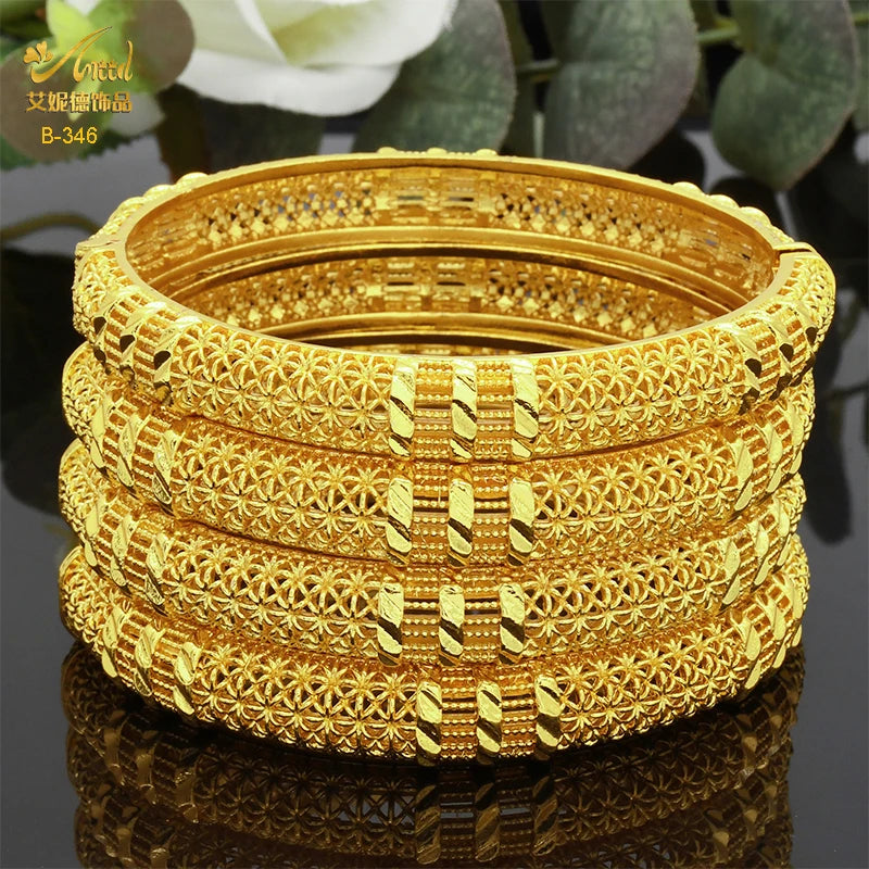 Luxury Dubai 24K Gold Color Bangles For Women Indian African Bracelets Charm Wedding Ethiopian Arabic Hand Jewelry Party Gifts