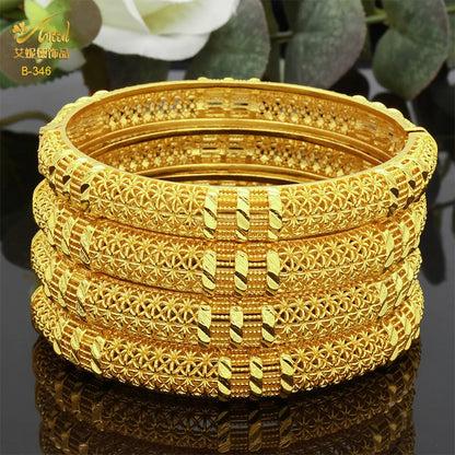 Luxury Dubai 24K Gold Color Bangles For Women Indian African Bracelets Charm Wedding Ethiopian Arabic Hand Jewelry Party Gifts