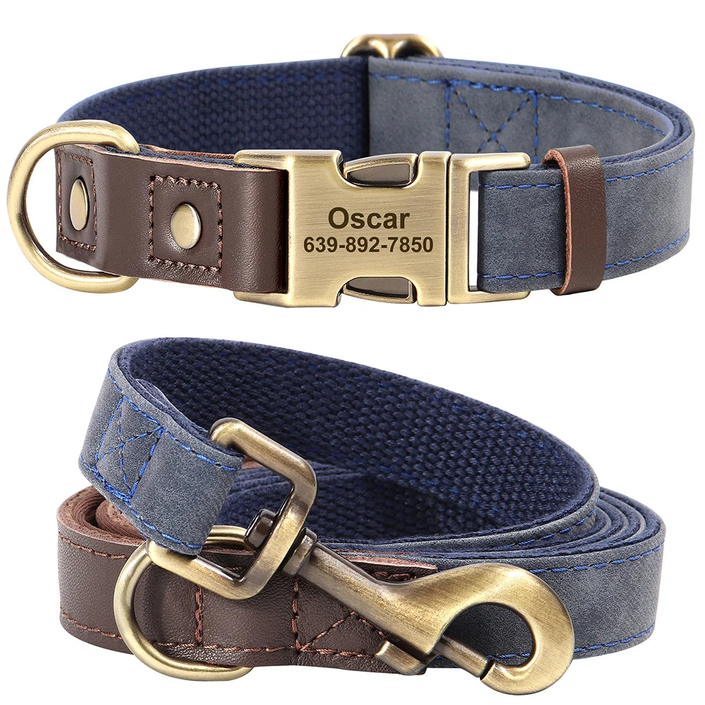 Personalized Dog Collar Leash Durable Nylon Leather Dog Buckle Collars Necklace Pet Walking Leash for Small Medium Dogs Pitbull