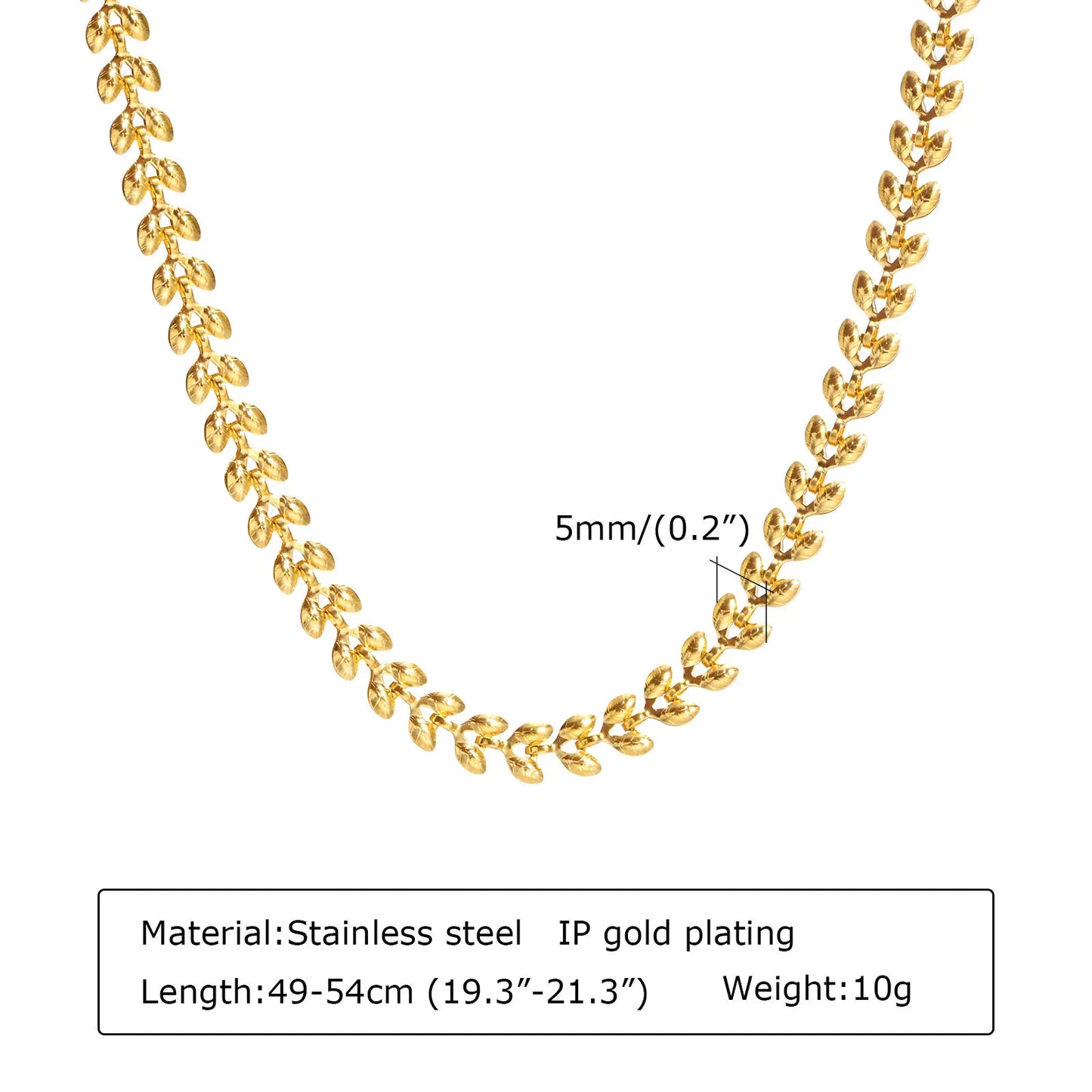 Vnox Chic Wheat Chain Choker Necklaces for Women, Gold Color Stainless Steel Links Neck Collar Gift to Her Jewelry