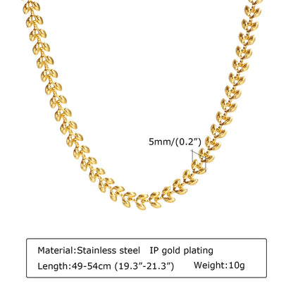 Vnox Chic Wheat Chain Choker Necklaces for Women, Gold Color Stainless Steel Links Neck Collar Gift to Her Jewelry