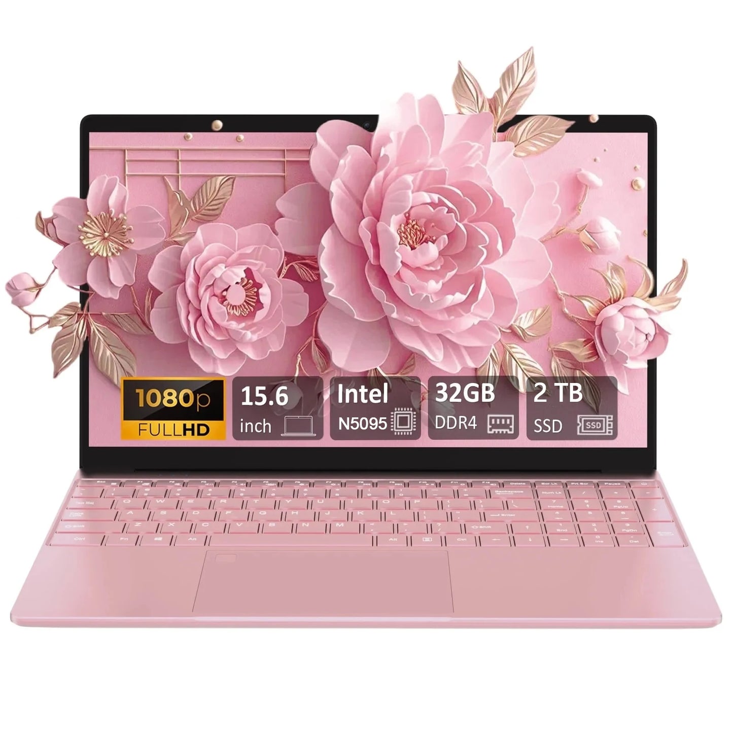 15.6" Narrow Bezel Laptop – Intel Celeron N5095, Up to 32GB RAM & 2TB SSD, Windows 11, Fingerprint Unlock