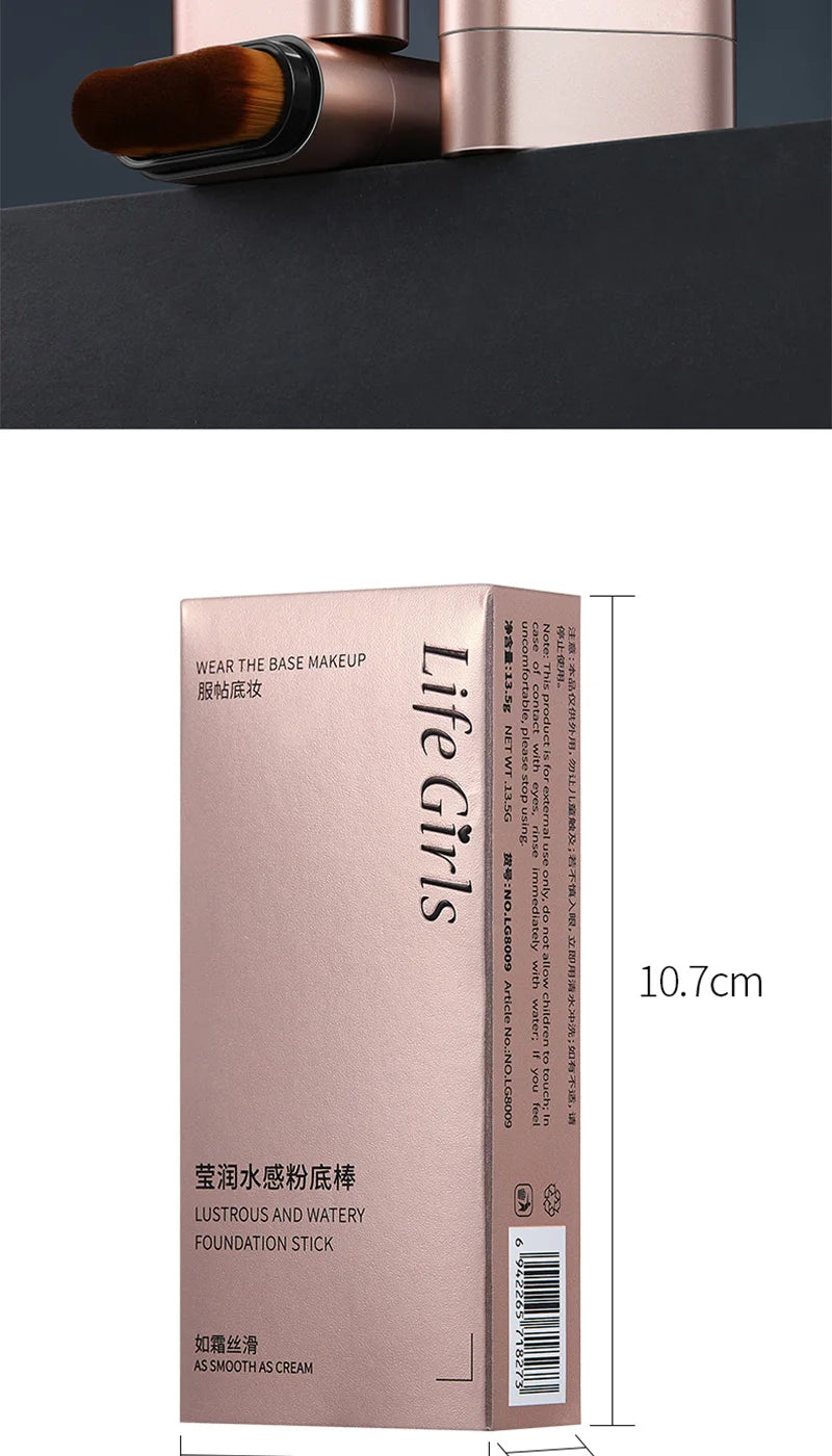 Light & Moist Hydrating Foundation Stick – Waterproof, Rotating Dual-Head with Brush