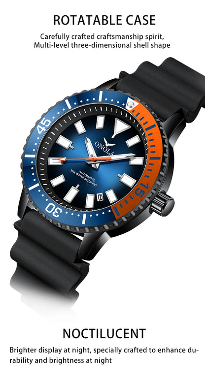 HOT Business Men's Fully Automatic Mechanical Watch ONOLA Genuine Leather Waterproof Casual Watch Men's Clock