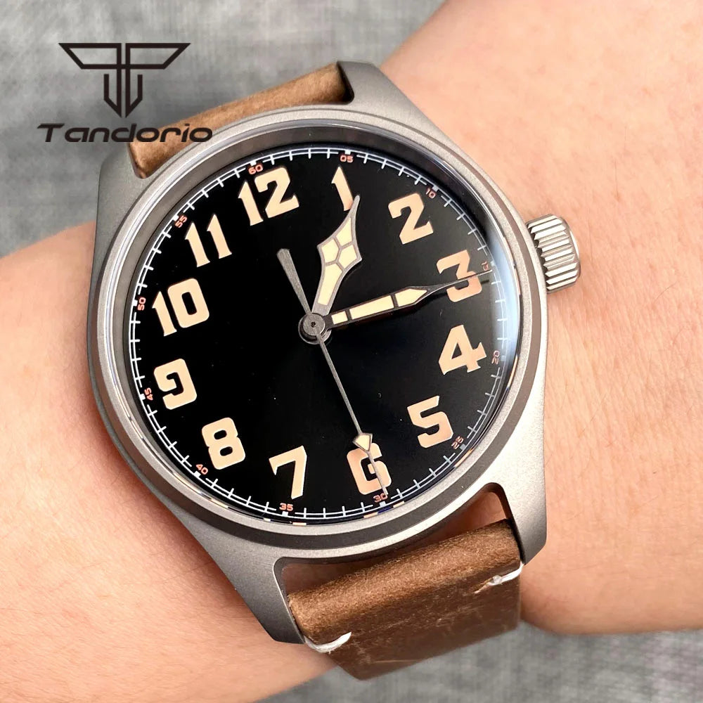 Tandorio Titanium Ultralight Dive 39mm Men's Pilot Watch Automatic Miyota 8215/PT5000 Movt AR Sapphire 20BAR Waterproof Luminous