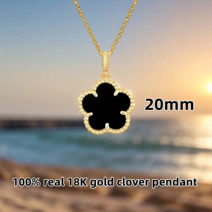 Real 18K Gold Pendant Necklace for Women 20mm Five-flower Natural Malachite Fashion Jewelry Luxury Clover Accessories AU750