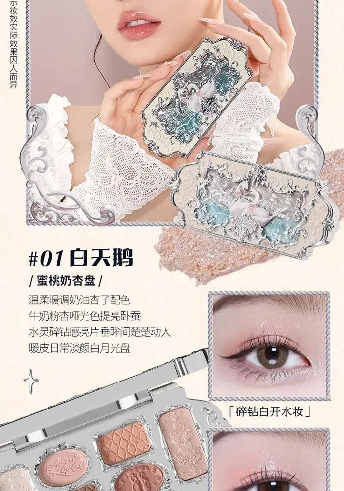 Flower Knows Swan Ballet Eyeshadow 6 Color Palette Matte Shimmer Glitter Mixed Long Lasting Eye Shadow Makeup Flowers Know