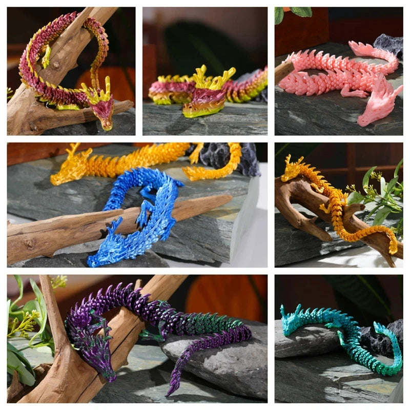 30CM 90cm 3D Printed Conjoined Divine Dragon Ornaments Joints Can Move Creative Dragon Plants Rockery Fish Tank Decoration