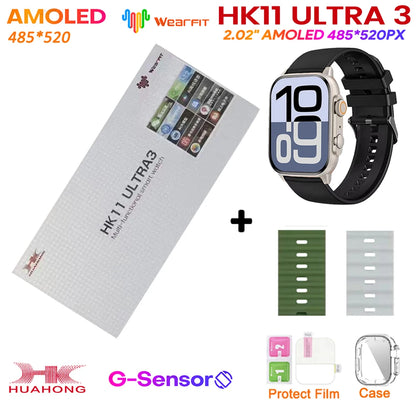 New HK11 ULTRA 3 MAX Smartwatch 2025 49mm HD AMOLED 4G ROM Bluetooth Network Call Robot Clock NFC Compass Smart Watch Men Women