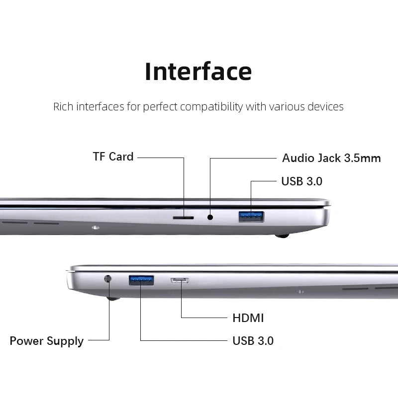 14.1" Ultra Slim Laptop – Intel Atom A3950, 12GB RAM, 1TB SSD, Windows 11 Pro