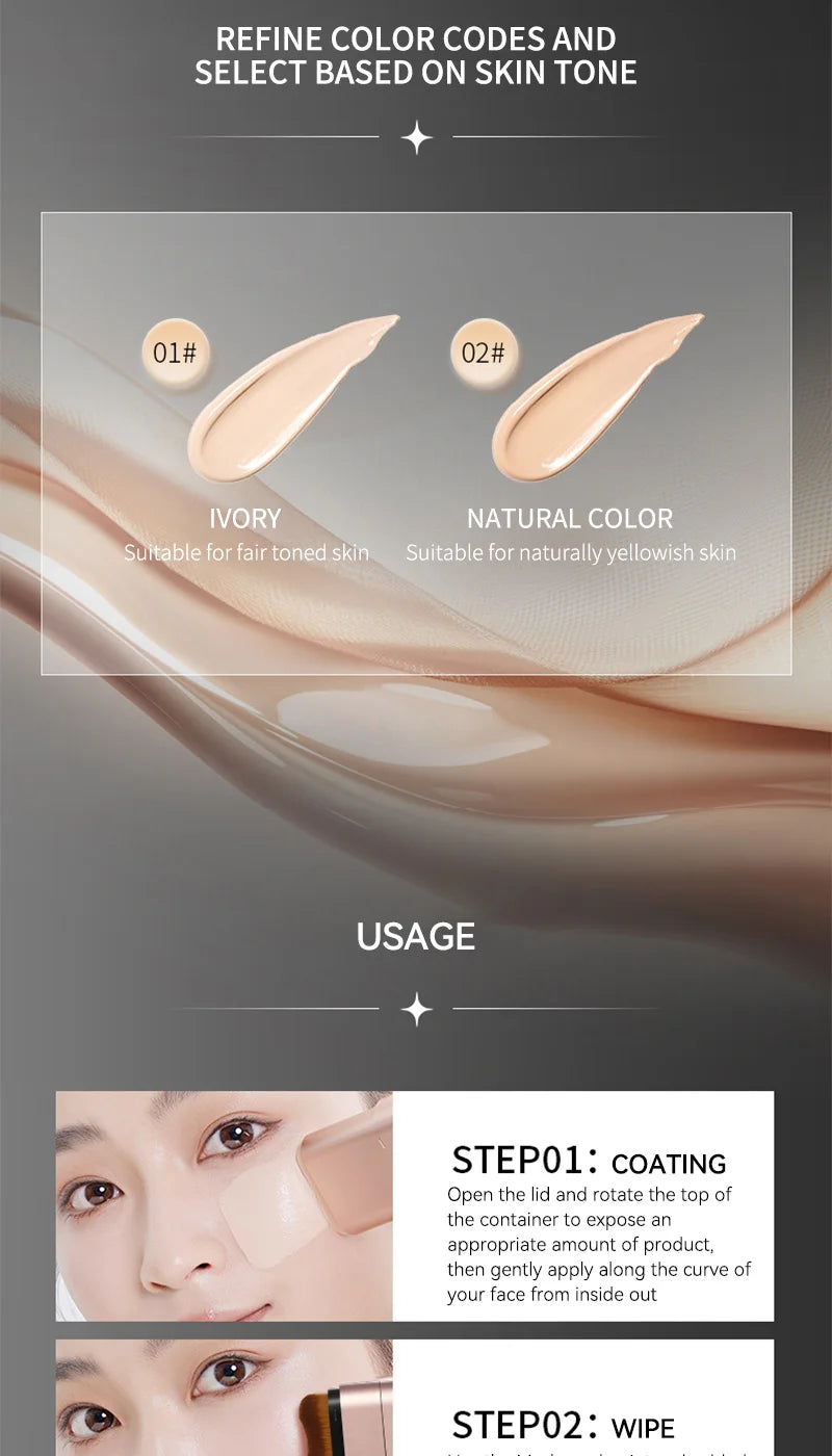 Light & Moist Hydrating Foundation Stick – Waterproof, Rotating Dual-Head with Brush