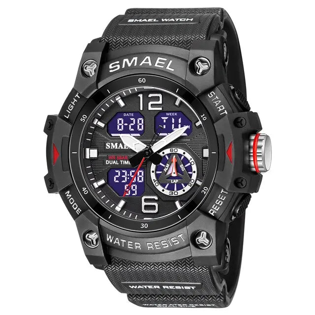 SMAEL 8007 Military Sport Watch – LED Digital Dual Time, Waterproof Men's Wristwatch