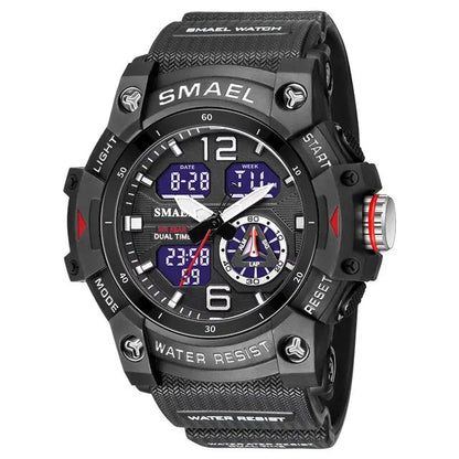 SMAEL 8007 Military Sport Watch – LED Digital Dual Time, Waterproof Men's Wristwatch