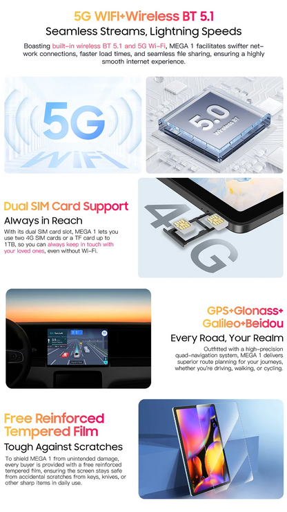 【World Premiere】Blackview MEGA 1 Tablet 11.5 inch 2.4K 120Hz Display 8GB 256GB 50MP+13MP Camera 8800mAh 33W Fast Charging Pad P