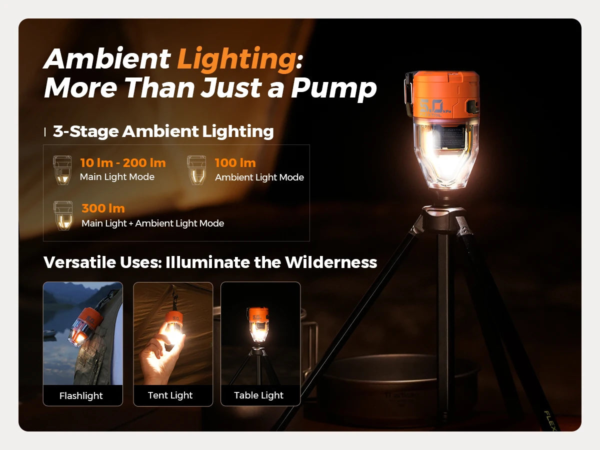 FLEXTAIL MAX PUMP 3 - Electric Air Pump, Portable Camping Pump with 3 Level Ambient Light for Air Bed, Sleeping Pads, Vacuum Bag