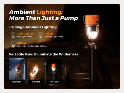 FLEXTAIL MAX PUMP 3 - Electric Air Pump, Portable Camping Pump with 3 Level Ambient Light for Air Bed, Sleeping Pads, Vacuum Bag