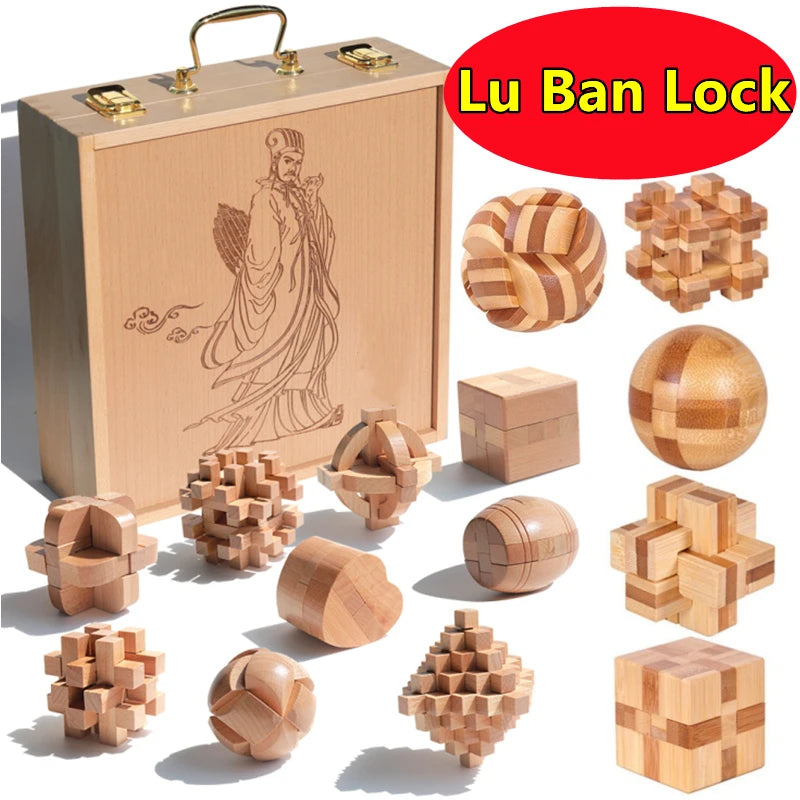 Wooden Kong Ming Lu Ban Lock – 3D IQ Brain Teaser Montessori Puzzle Toy for Kids & Adults