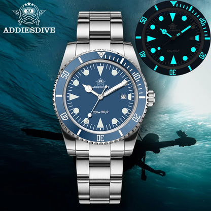 ADDIESDIVE Luxury Men's Analog Watch BGW9 Luminous Ceramic Bezel Bubble Mirror Glass Diver's Watch 200m Quartz Watches AD2068