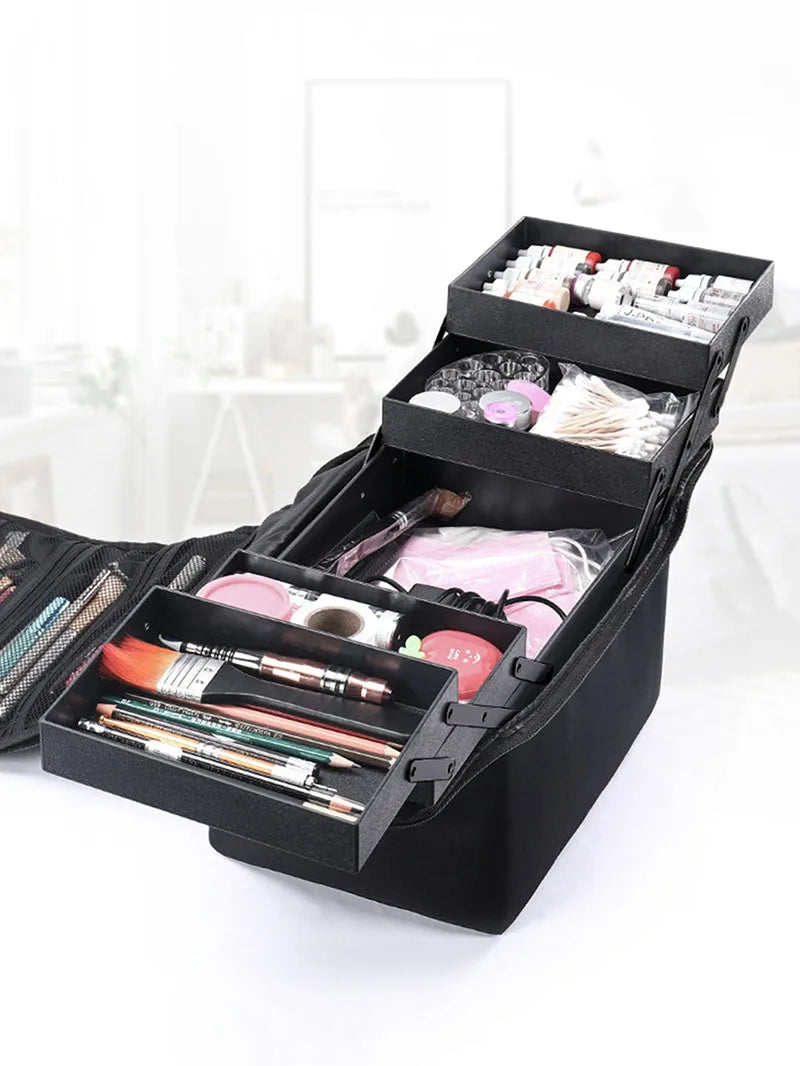Large Makeup Carrying Train Case For Women Manicurist Toolbox 4 Tier Storage Box Travel Makeup Case Professional Nail Organizer