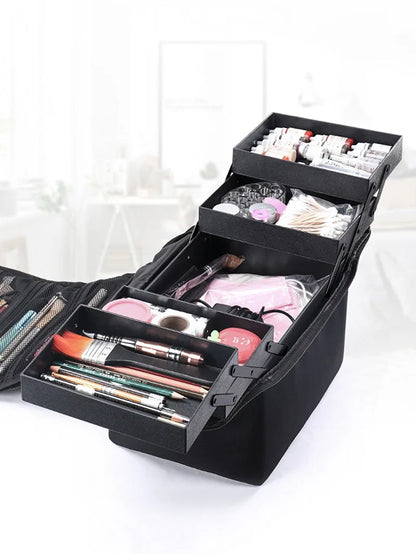Large Makeup Carrying Train Case For Women Manicurist Toolbox 4 Tier Storage Box Travel Makeup Case Professional Nail Organizer