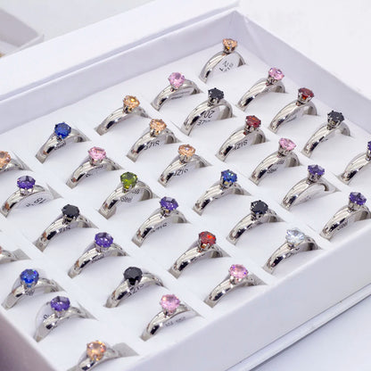 36Pcs/lot Fashion Stainless Steel Zircon Heart Love Rings For Women Mix Style Wedding Engagement Jewelry