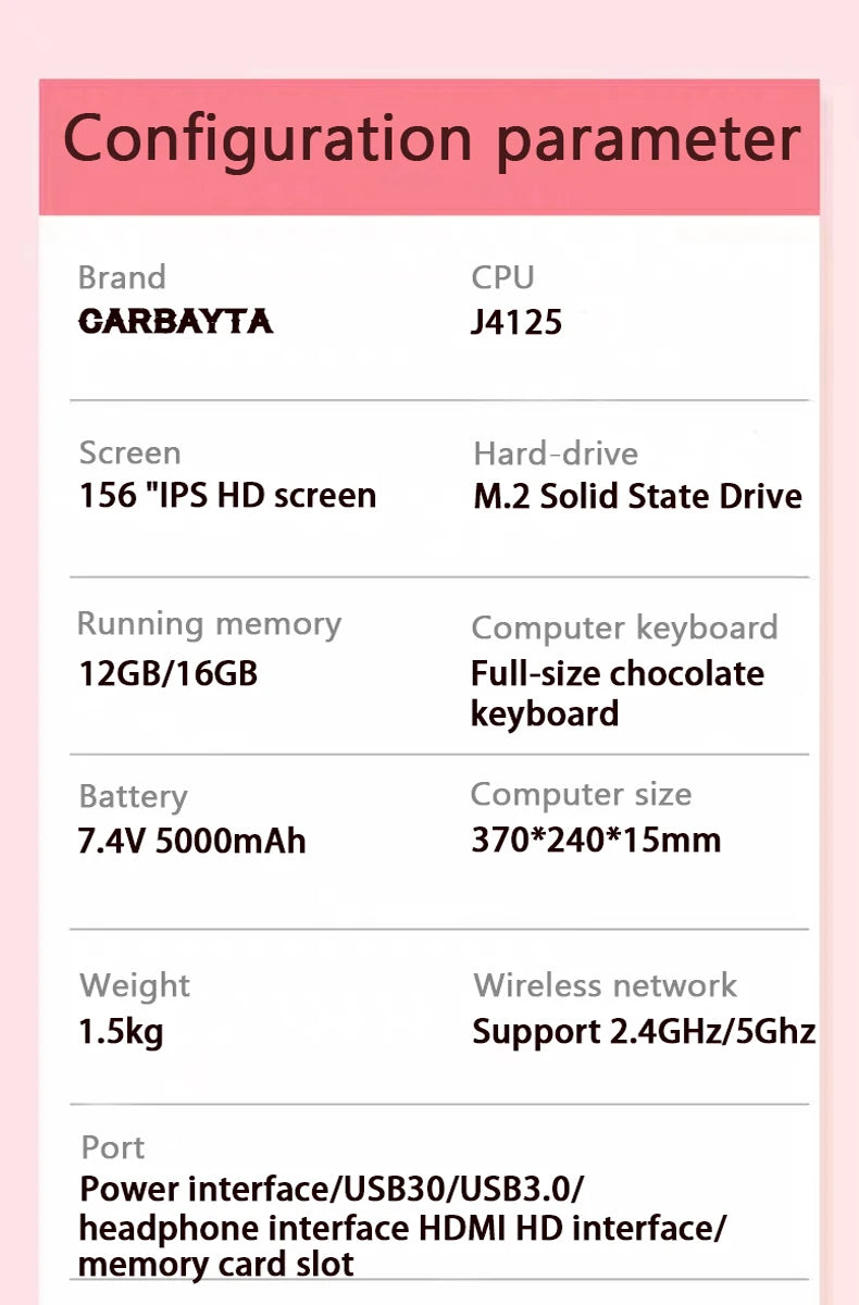 2025 Pink Laptop Windows 11 Office Education Gaming Notebook 15.6“11th Gen Intel Celeron N5095 16G RAM 1T Dual WiFi Narrow Side