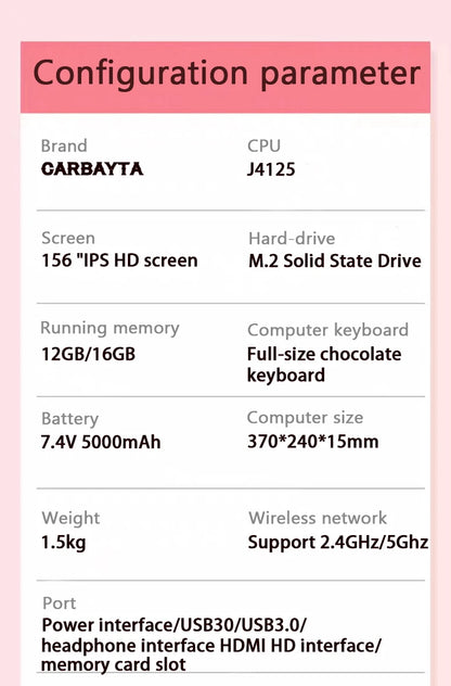 2025 Pink Laptop Windows 11 Office Education Gaming Notebook 15.6“11th Gen Intel Celeron N5095 16G RAM 1T Dual WiFi Narrow Side