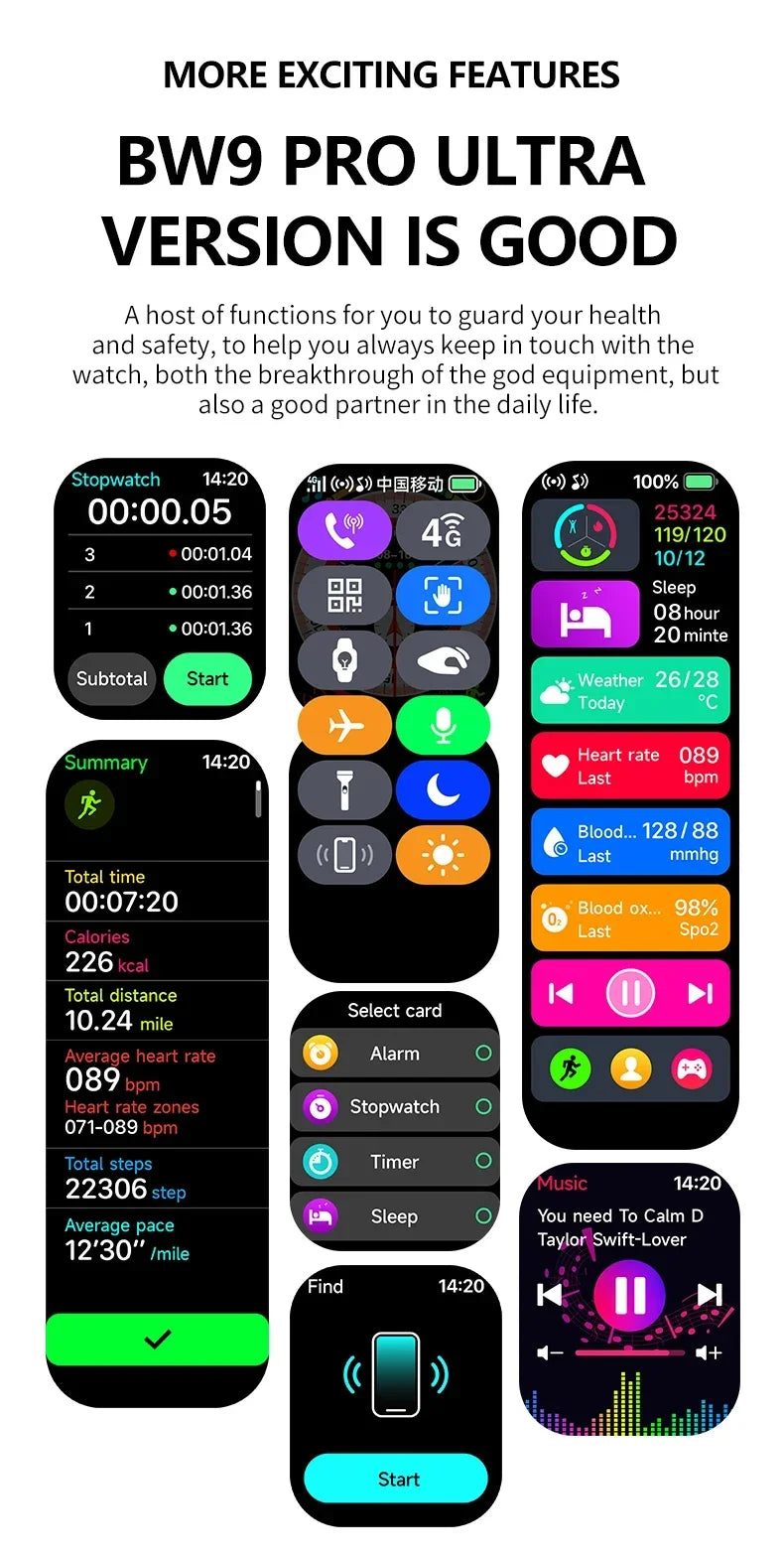 BW9 Pro Smartwatch - Independent SIM card calling, dual-core CPU, 2D graphics enhancement and an ultra-long 400mAh battery life