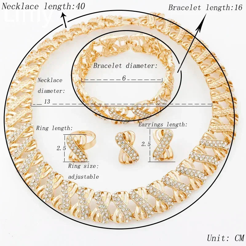 18k Gold Plated Dubai African Jewelry Set – Necklace, Earrings, Ring & Bracelet