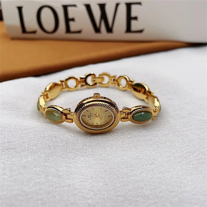 Watches For Woman Elegant Vintage Natural Dongling Stone Bracelet Ladies Small Dial Oval Quartz Dress Watch