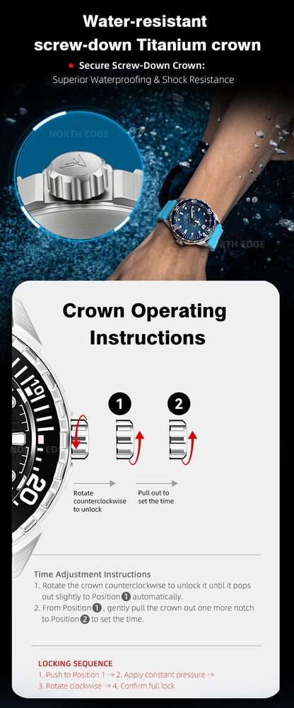 NORTH EDGE TRITON-TI Titanium Solar Diving Watch – 300M Waterproof, 180-Day Power Reserve