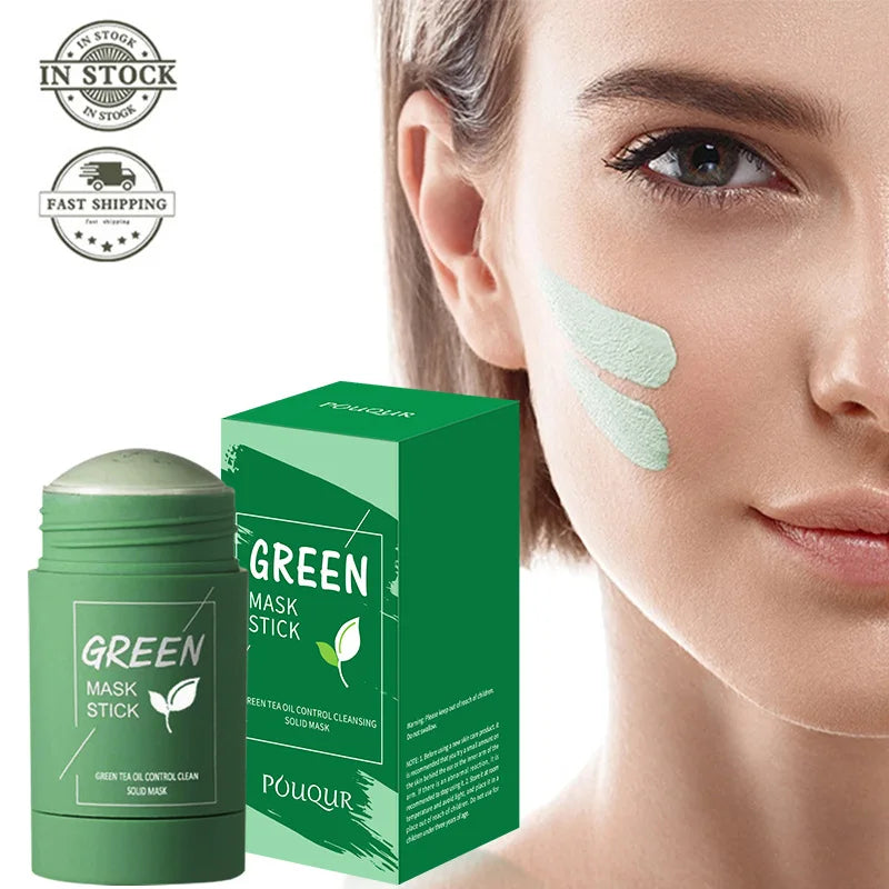 Green Tea Solid Mask Deep Cleansing Pores Shrinking Remove Blackhead Anti Acne Blemish Refreshing Mud Mask Brightening Skin Care