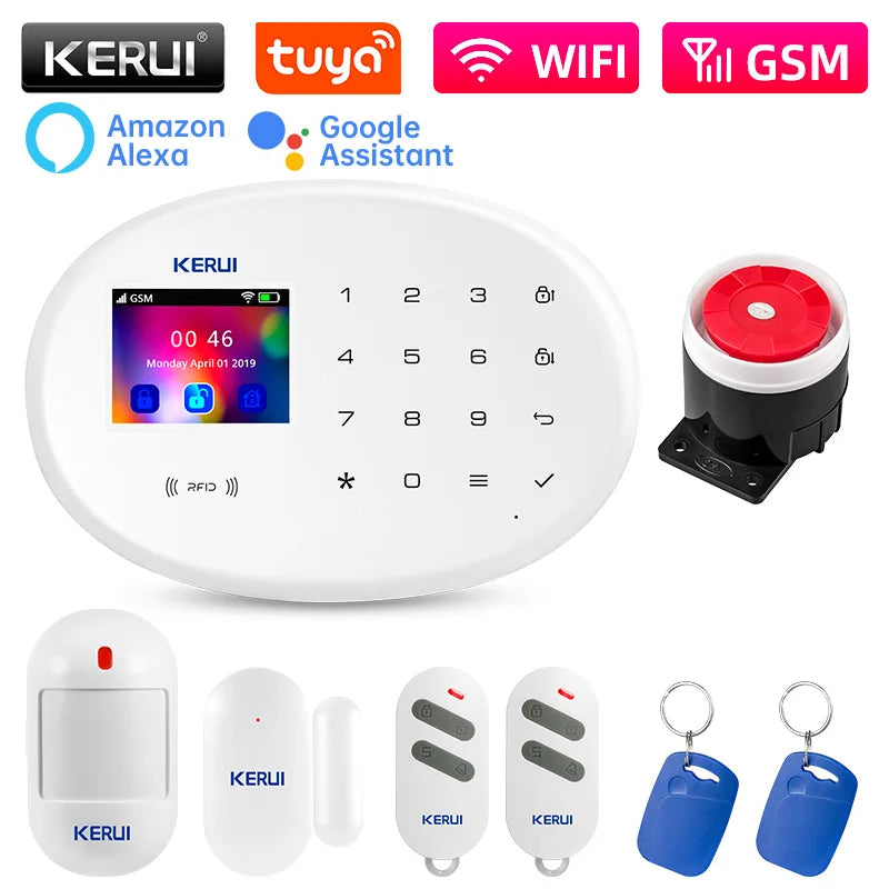 KERUI W202 Home Security Alarms WIFI GSM Alarm System Kit Tuya Smart Remote Control with Motion Detector Door Sensor for House