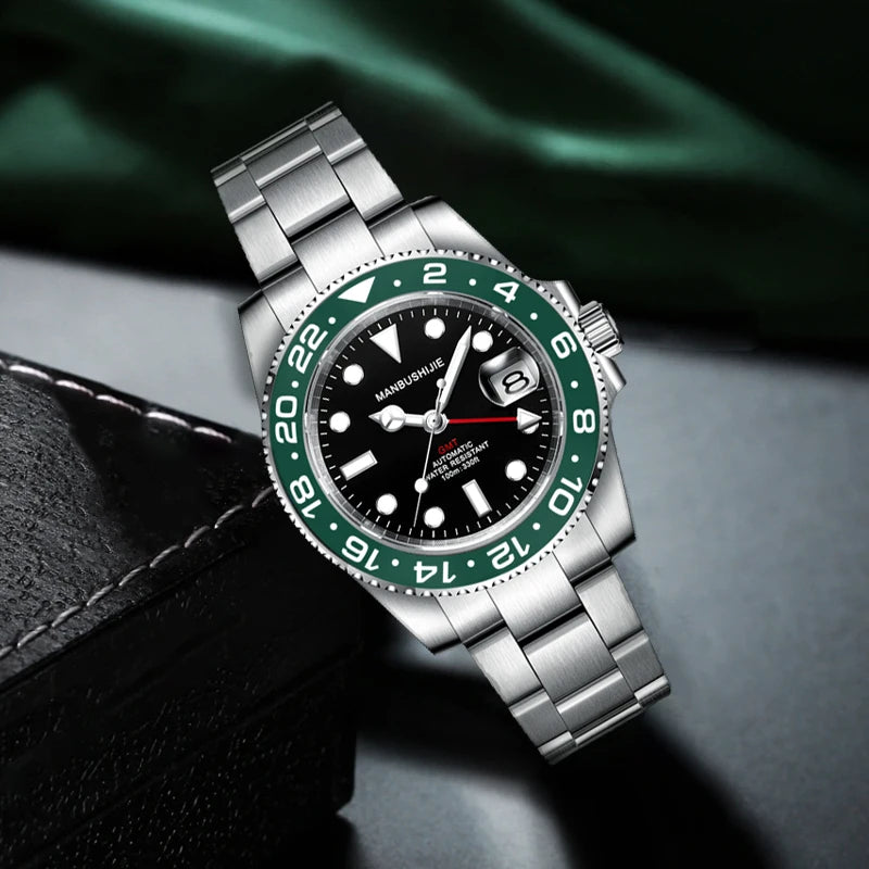 CUSTOM NH34 GMT Stainless Steel Sapphire Glass Watches reloj Waterproof Watch for man Automatic Movement Mechanical Men's Watch