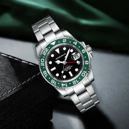 CUSTOM NH34 GMT Stainless Steel Sapphire Glass Watches reloj Waterproof Watch for man Automatic Movement Mechanical Men's Watch