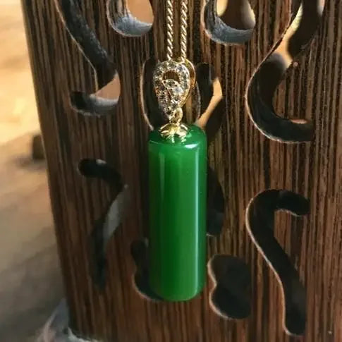 Natural Hetian Jasper Cylindrical Pendant, Spinach Green Jade Pendant for Men and Women