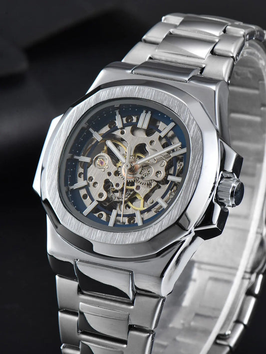 LONGLUX HOT SALE automatic mechanical men watch wholesale no logo waterproof skeleton business  stainless steel gift watch