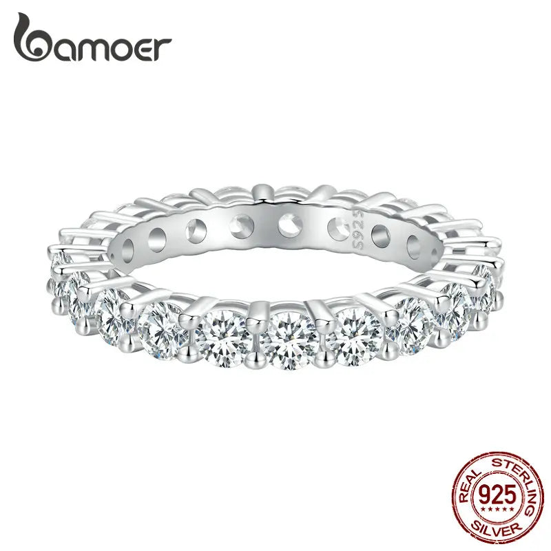 BAMOER Moissanite Ring Full Eternity Band for Women 925 Sterling Silver Diamond Wedding Engagement Ring