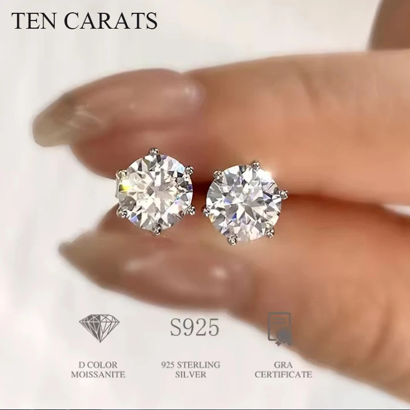 TEN CARATS 0.5ct-3ct D Color Certified Moissanite Stud Earrings Lab Created Diamond 925 Sterling Silver  Wedding