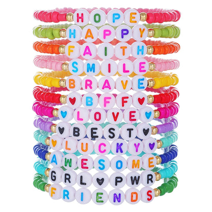 New In Simple Colorful Polymer Clay Smiling Face Love Pearl Bracelet Set Emotional Bracelet for women scene vintage jewelery