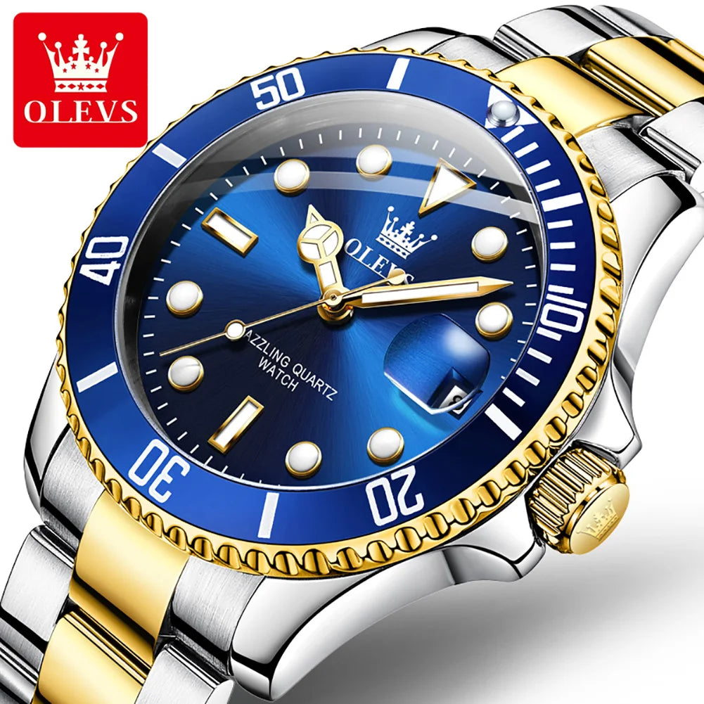 OLEVS Couple Watch Luxury Top Original Quartz Watches Stainless Steel Lover's Wristwatch for Men Women Green Water Ghost Series